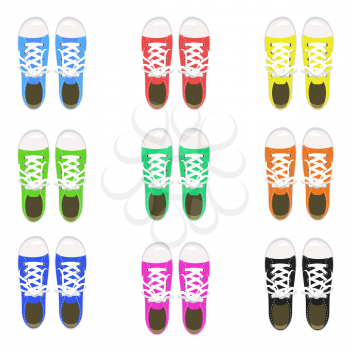 A set of sports shoes, gym shoes, keds, various colors