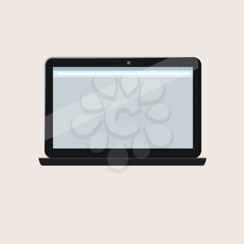 Modern open laptop with blank screen isolated on white background. Realistic laptop mockup. Computer screen front view.