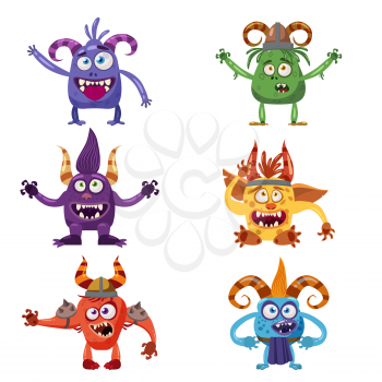 Set of cute funny characters troll, bigfoot, devil, yeti imp