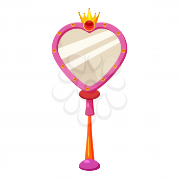 Princes magical golden mirror with shining gems and diamonds vector illustration