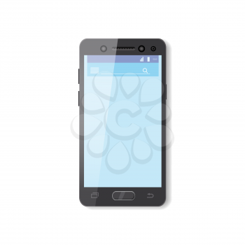 Black smartphone with blue screen. Phone mobile, vector, illustration
