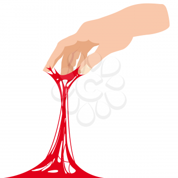Sticky slime, reaching for stuck by the hand between fingers