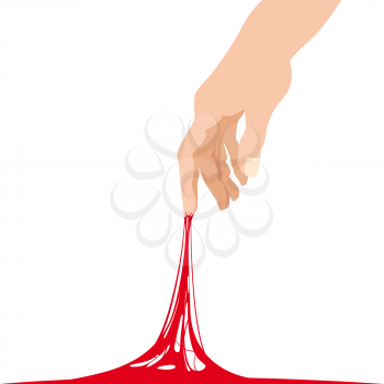 Sticky slime reaching stuck for hand, red banner template