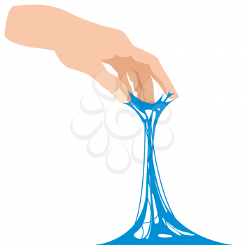 Sticky slime, reaching for stuck by the hand between fingers