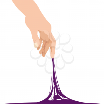 Sticky slime reaching stuck for hand, violet banner template
