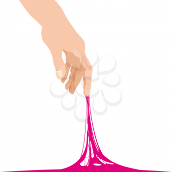 Sticky slime reaching stuck for hand, pink banner template