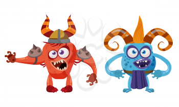 Goblin Troll and Devil cute funny fairytale character, emotions, cartoon style