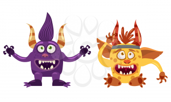 Troll Bigfoot Imp cute funny fairytale character, emotions, cartoon style