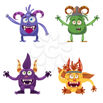 Set of cute funny characters troll, bigfoot, yeti, imp