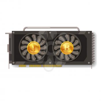 GPU videocard for mining isolated icon. Blockchain technology itcoin, ethereum and digital money, cryptocurrency system