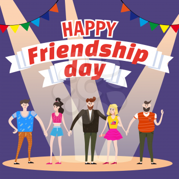 Celebrating Group of happy friends enjoying Friendship Day. Modern graphic. Cartoon style illustration for your design.