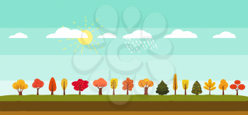 Simple landscape Set of autumn trees, different types, modern trend design, cute style