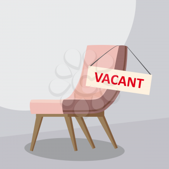 Composition with office chair and a sign vacant. Business hiring and recruiting concept.