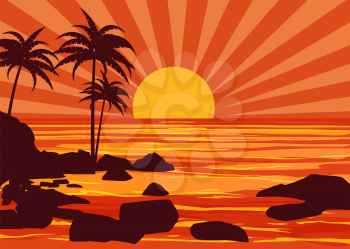 Summer beatiful sunset backgrounds with mountaines stones beach