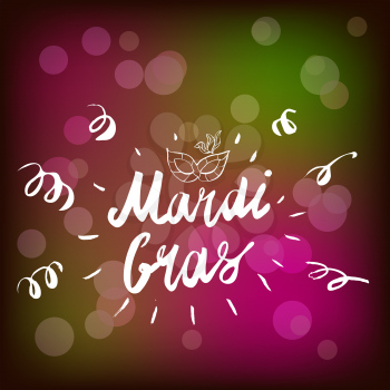 Mardi Gras hand drawn lettering and mask for Brasil carnaval