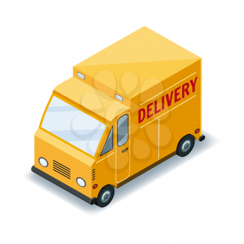 Isometric express cargo truck transportation delivery of goods concept, logistics