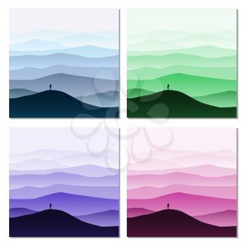 Set of Minimalistic vector landscape background of mountains for your design.