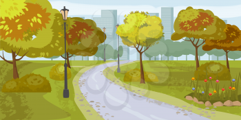 Landscape background. Public park in the city. Vector illustration