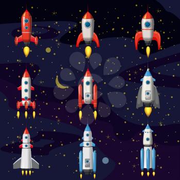 Set space rocket, spaceship, Launch Symbol New Businesses, space background, cartoon style, Vector illustration Design Icons Set Template Vector Illustration