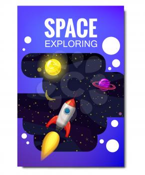 Space rocket space travel, exploration of the universe, other planets, flying rockets, stars of distant galaxies, template of flyear, magazines, posters, book cover, banners