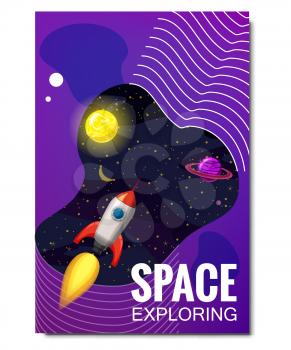 Space rocket space travel, exploration of the universe, other planets, flying rockets, stars of distant galaxies, template of flyear, magazines, posters, book cover, banners