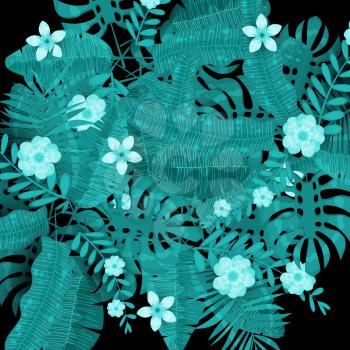 Summer exotic plants and hibiscus flowers tropical background template