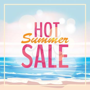 Advertisement about the summer sale on background with beautiful tropical sea beach view