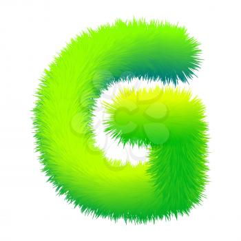 Letter G fluffy fur, texture decorative green alphabet uppercase