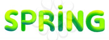 Word Spring made of fur, fluffy. Typography, text, texture, green letters