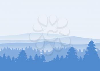 Forest, silhouettes, trees, pine fir nature environment horizon panorama vector