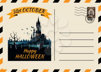 Happy Halloween Postcard invitation template with Postage Stamp background design