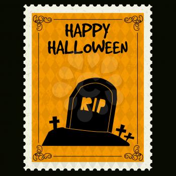 Happy Halloween Postage Stamps with grave,