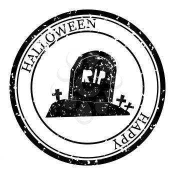 Halloween Stamp Postal. Cemetery Silhouette Seal. Passport Round Design. Vector Icon. Design Retro Travel.