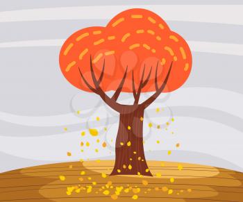 Autumn landscape lonely tree in trend style flat cartoon panorama horizon