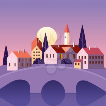 Summer landscape old city bridge. Season banner for calendar pages cover baner poster