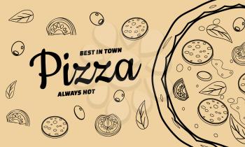 Pizza food menu for restaurant and cafe. Design in doodle style template flyer baner