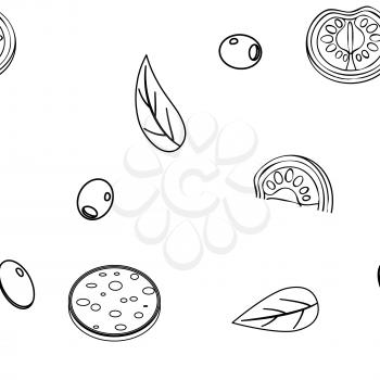 Doodle lineart drawn vector seamless pattern - with ingredients Sketch style