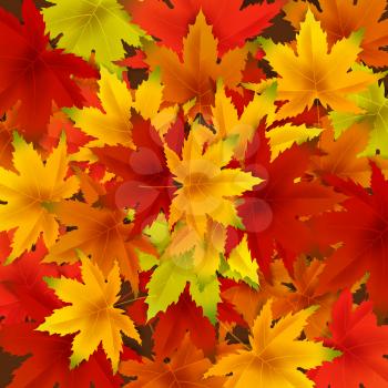 Autumn falling leaves background template with red, orange, brown and yellow maple leaves