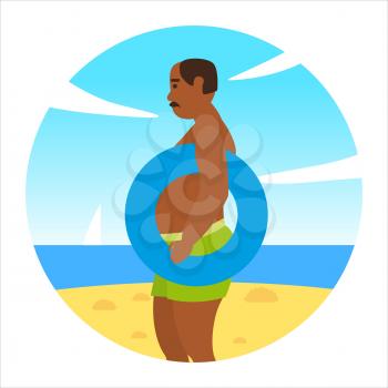 Icon activty on ocean sea summer man with a rubber ring beach