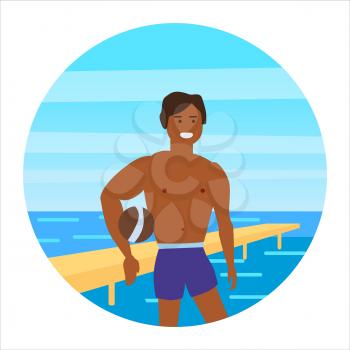 Icon activty on ocean sea summer man with a volleyball beach