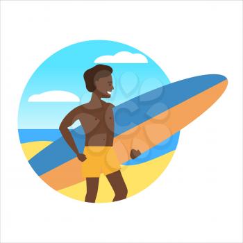Icon activty on ocean sea summer man with surfing board
