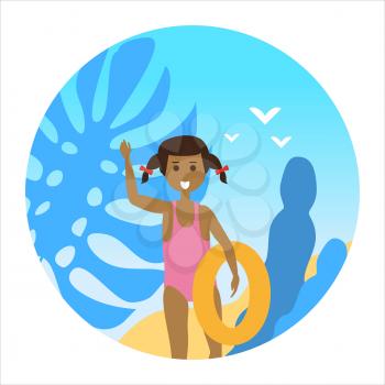 Icon activty on ocean sea summer little girl with a rubber ring
