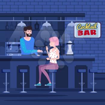 Romantic meeting of two girlfriends in a cocktail bar. Sit in chairs, enjoy and relax from the meeting and conversation