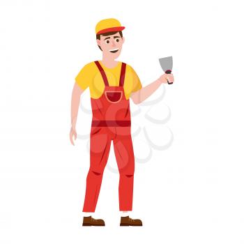 Professional working man with spatula. Vector illustration, isolated