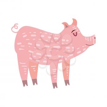 Cute pig, pig, animal, trend cartoon style vector illustration isolated