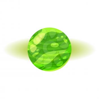 Fantastic green planet, icon cartoon style, vector isolated for games