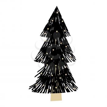 Christmas forest tree fir-tree icon. Simple doodles black white illustration in scandinavian style
