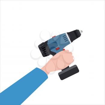 Hand holds electric screwdriver, tool, illustration vector