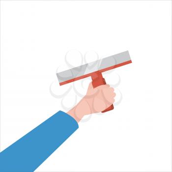 Hand holds putty knife, tool, illustration vector isolated