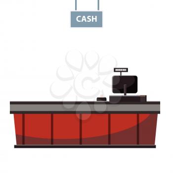 Cashier counter in the supermarket, shop, store